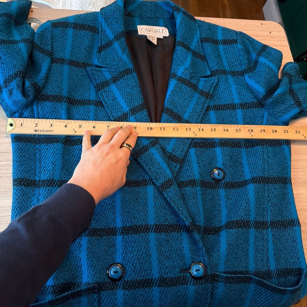 Carlisle Blazer Career 10 Blue Vintage Wool Plaid Structured Business - Picture 8 of 11